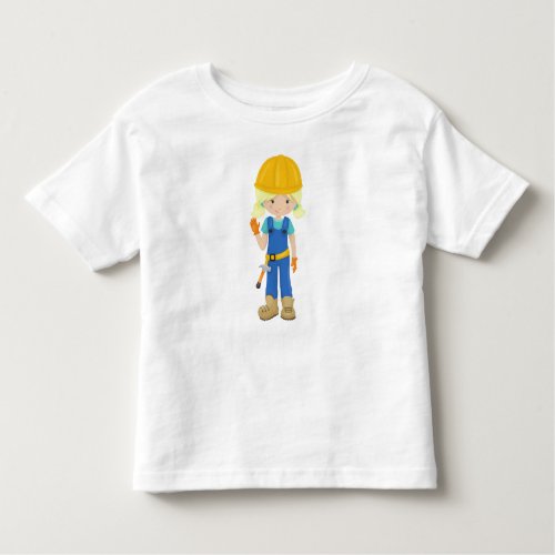 Construction Girl Blonde Hair Cute Girl Hammer Toddler T_shirt