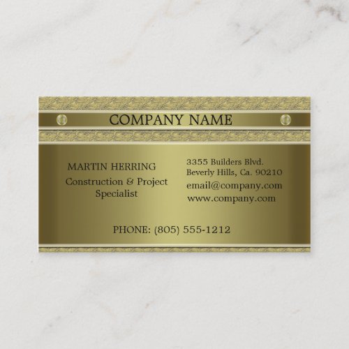 Construction Gold Metal Embossed Business Card Template