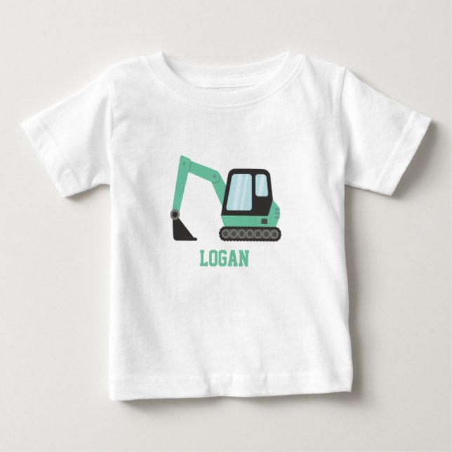 Construction Green Excavator Vehicle Kids Baby T-Shirt (Front)