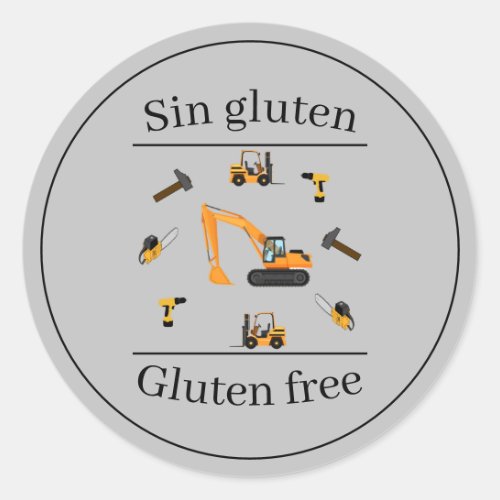 Construction Grey Bilingual Birthday Gluten free Classic Round Sticker