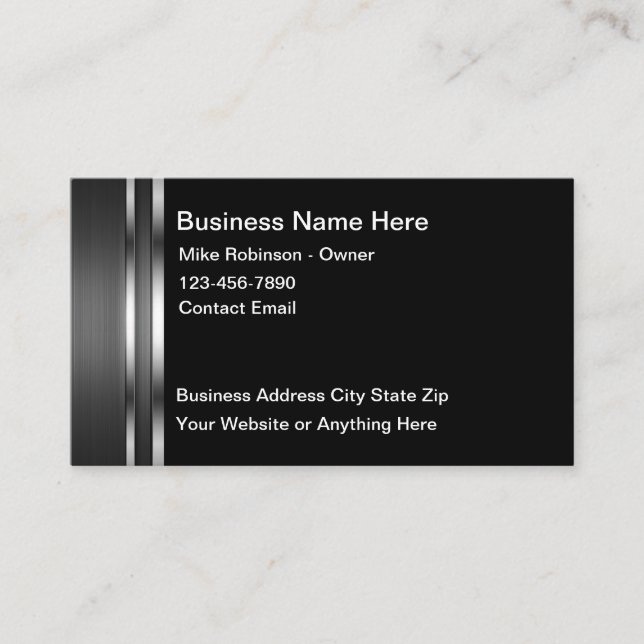 Construction Grey Silver Tone Modern Business Card (Front)