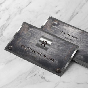 Construction Grunge Steel Monogram Metal Framed Business Card