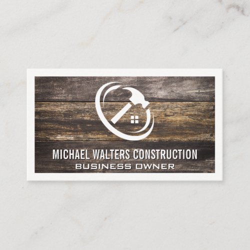 Construction Hammer Home Logo  Wood Boards Business Card