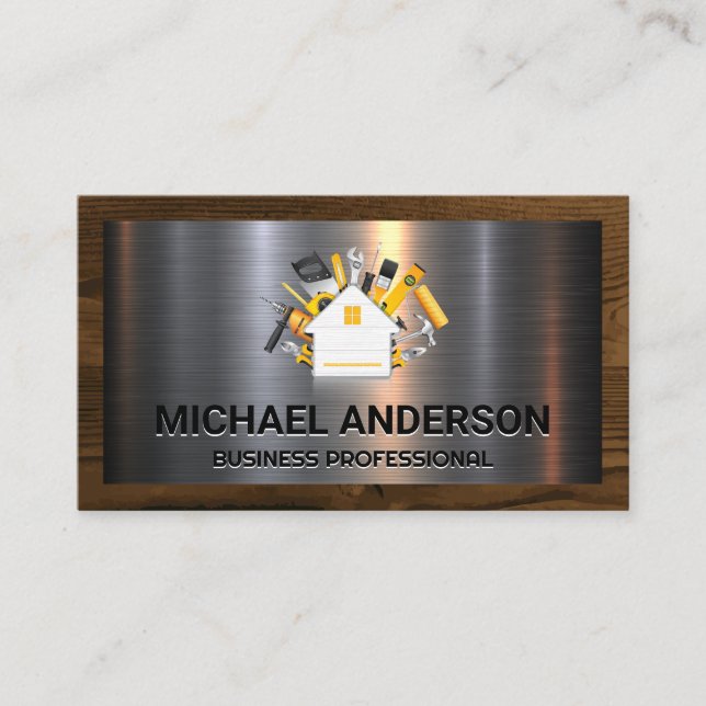 Construction Hand Tools | Aluminum Metal | Wood  Business Card (Front)