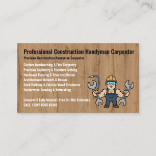 Construction Handyman Carpenter cartoon Business Card