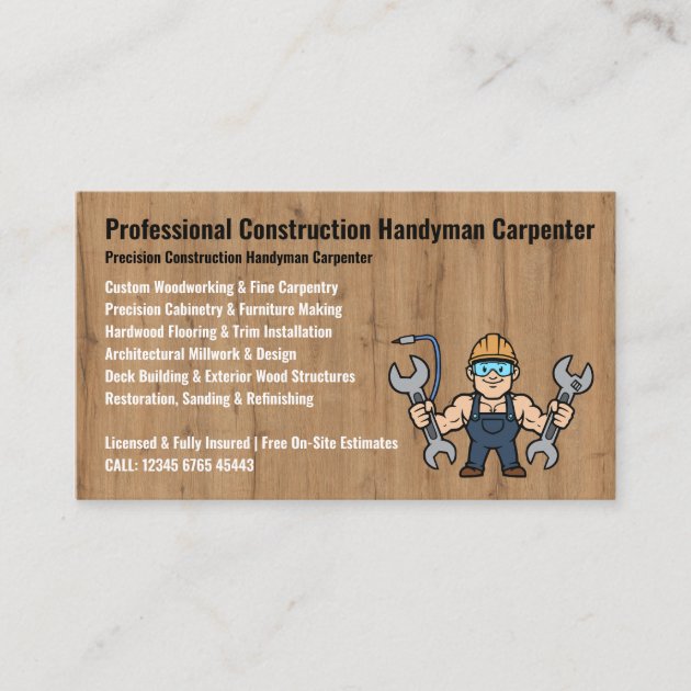 Construction Handyman Carpenter cartoon Business Card