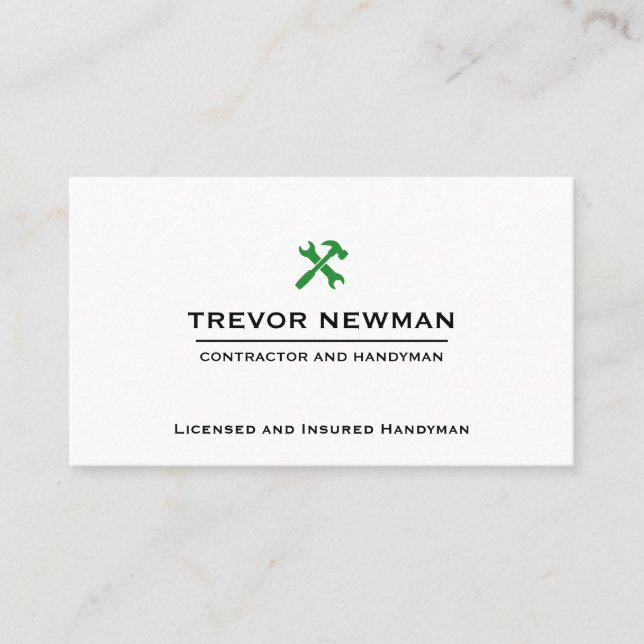 Construction Handyman Carpenter GREEN Tools  Business Card (Front)