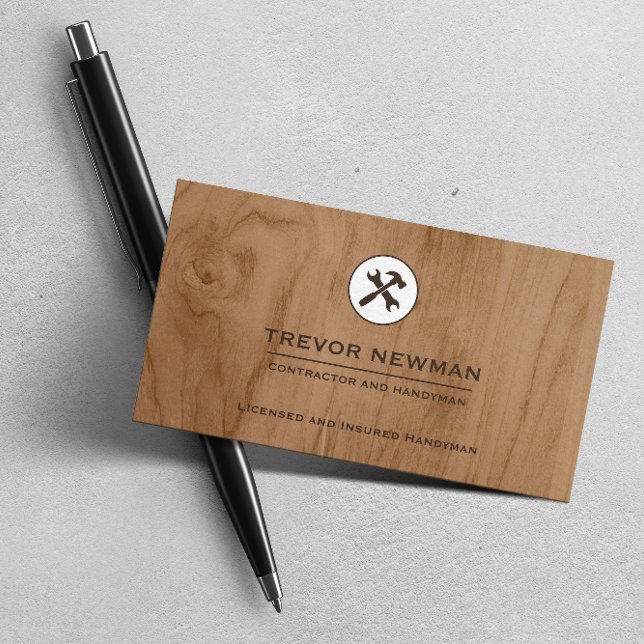 Construction Handyman Carpenter Tools Wood White Business Card (Creator Uploaded)