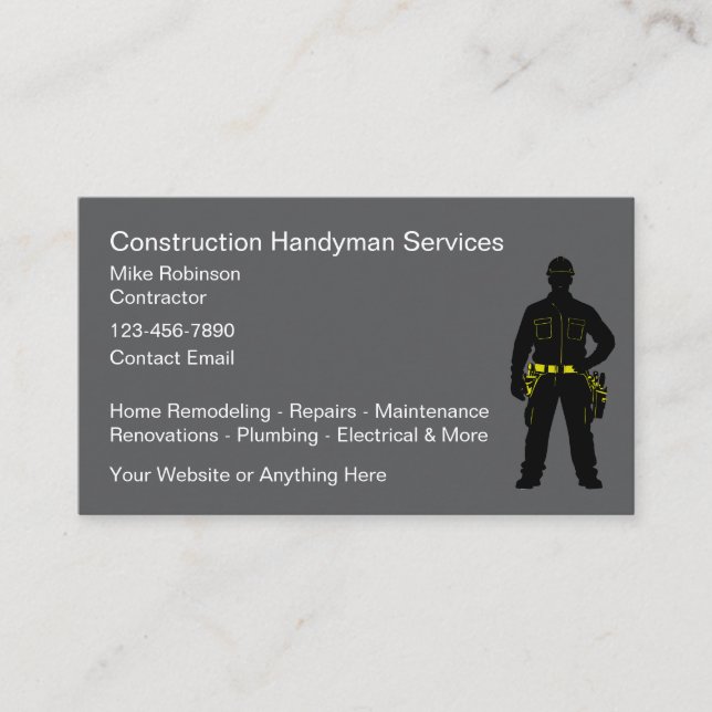 Construction Handyman Contracting Business Card (Front)