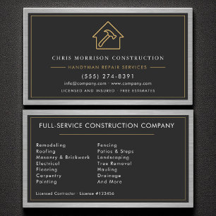 Construction Handyman Metal Black Gold  Business Card