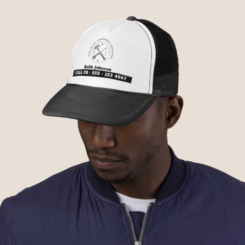  Construction Handyman Monogram Logo Black  Trucker Hat