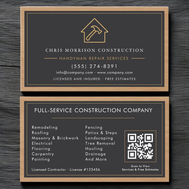 Construction Handyman QR Code Professional Business Card (Creator Uploaded)