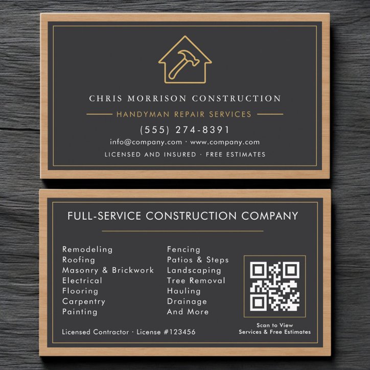Construction Handyman QR Code Professional Business Card