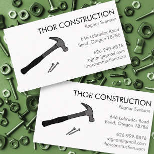 Construction Handyman Remodel Hammer & Nails Cool  Business Card