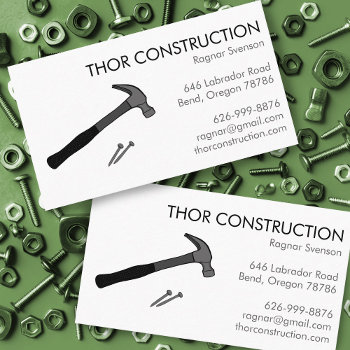 Construction Handyman Remodel Hammer & Nails Cool  Business Card by ShoshannahScribbles at Zazzle