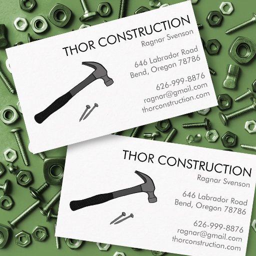 Customizable Construction Handyman Remodel Hammer & Nails Cool Business Card