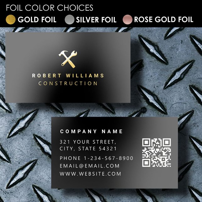 Construction Handyman Tools QR Code Gold Foil Business Cards (Construction Handyman Tools QR Code Gold Foil Business Cards)