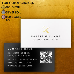 Construction Handyman Tools QR Code Real Gold Foil Business Cards