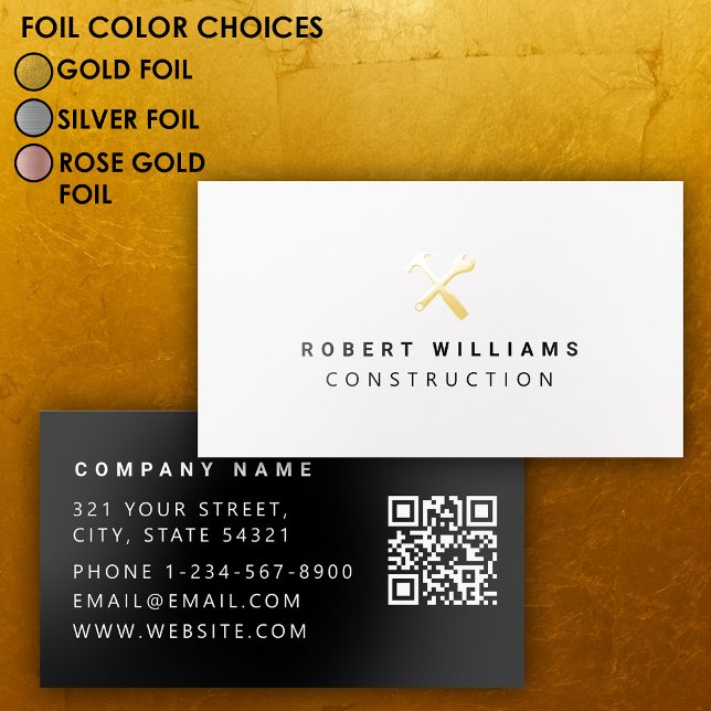 Construction Handyman Tools QR Code Real Gold Foil Business Cards (Construction Handyman Tools QR Code Real Gold Foil Business Cards)