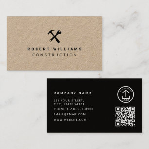 Construction Handyman Tools QR Code Rustic Kraft Business Card
