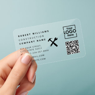 Construction Handyman Tools QR Code Transparent Clear Business Cards