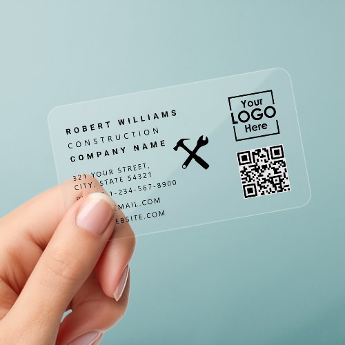 Construction Handyman Tools QR Code Transparent Clear Business Cards