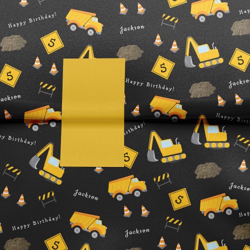 Construction Happy Birthday Boy Name Age Pattern Tissue Paper