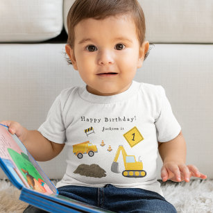 Construction Happy Birthday - Boy Name and Age Baby T-Shirt