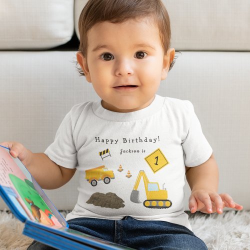 Construction Happy Birthday _ Boy Name and Age Baby T_Shirt