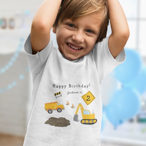 Construction Happy Birthday _ Boy Name and Age Toddler T_shirt