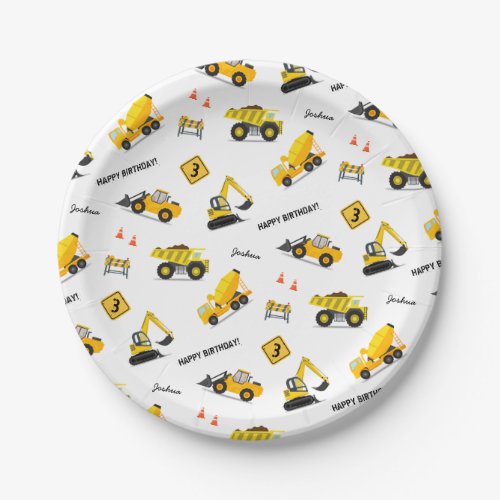 Construction Happy Birthday Custom Name Any Age Paper Plates