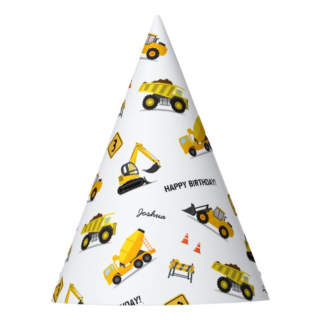 Construction Happy Birthday Custom Name Any Age Party Hat (Front)