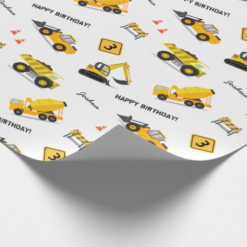 Construction Happy Birthday Custom Name Any Age Wrapping Paper