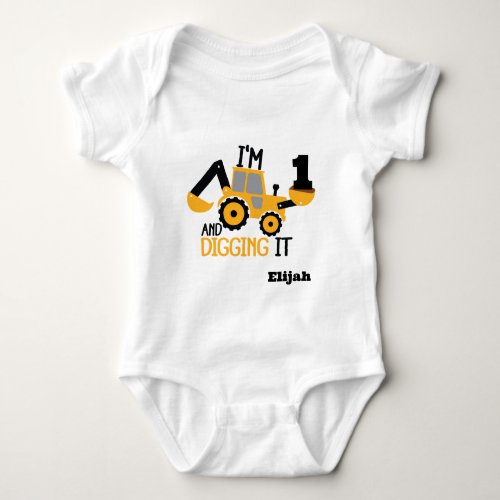 Construction Happy Birthday Digging It Age Name Baby Bodysuit