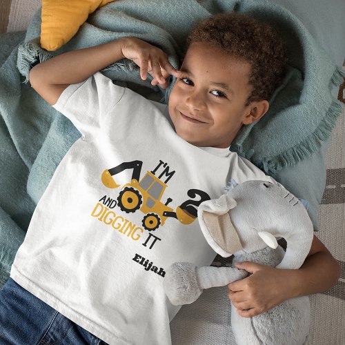 Construction Happy Birthday Digging It Age Name Toddler T_shirt