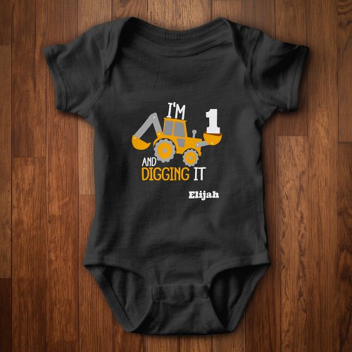 Construction Happy Birthday Digging It Age Name v2 Baby Bodysuit