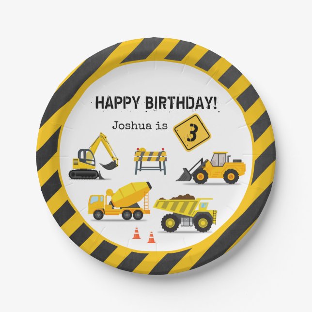 Construction Happy Birthday Kids Any Age Paper Plates (Front)