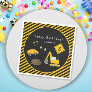 Construction Happy Birthday - Name and Age Boy Napkins