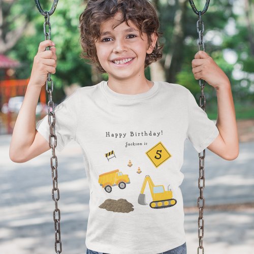 Construction Happy Birthday _ Name and Age Boy T_Shirt