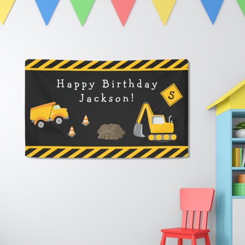 Construction Happy Birthday with Age Boy Banner