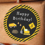 Construction Happy Birthday with Age Boy Classic Round Sticker