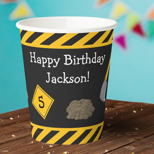 Construction Happy Birthday with Age Boy Paper Cups
