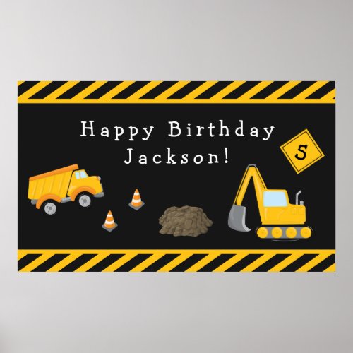 Construction Happy Birthday with Age Boy Poster