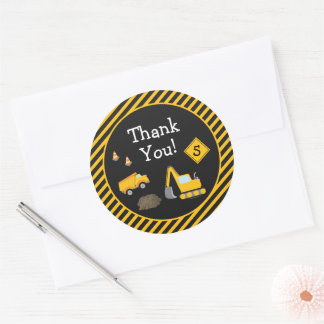 Construction Happy Birthday with Age Boy Thank You Classic Round Sticker
