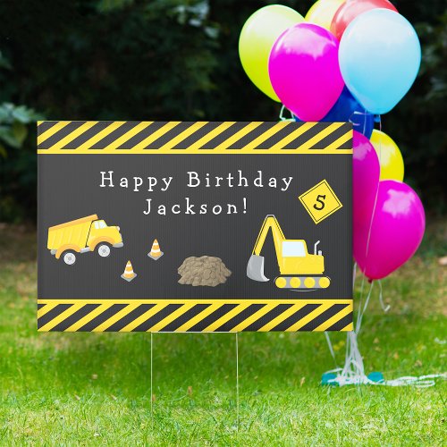 Construction Happy Birthday with Age Boy Yard Sign