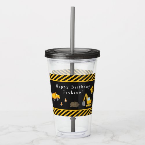 Construction Happy Birthday with Name and Age Boy Acrylic Tumbler
