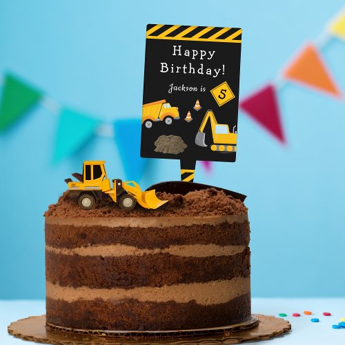 Construction Happy Birthday with Name and Age Boy Cake Topper