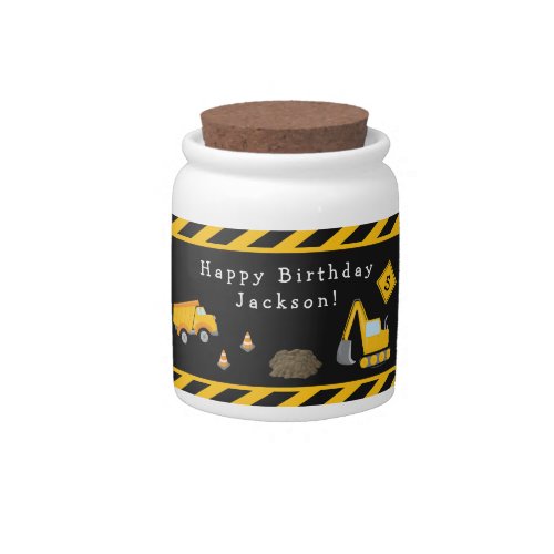 Construction Happy Birthday with Name and Age Boy Candy Jar