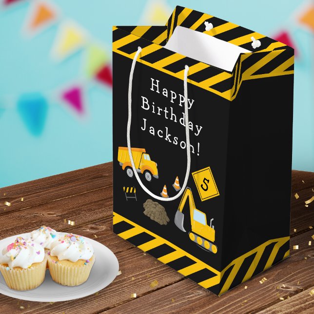 Construction Happy Birthday with Name and Age Boy Medium Gift Bag (Creator Uploaded)