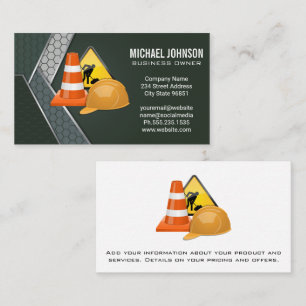 Construction Hard Hat and Equipment   Blue Collar Business Card